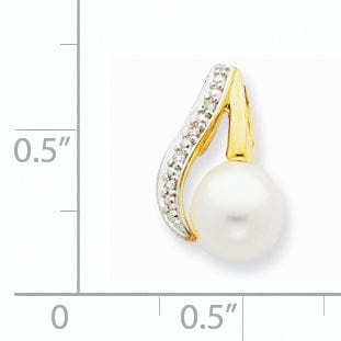 14k Yellow Rhodium Diamond Pearl Pendant