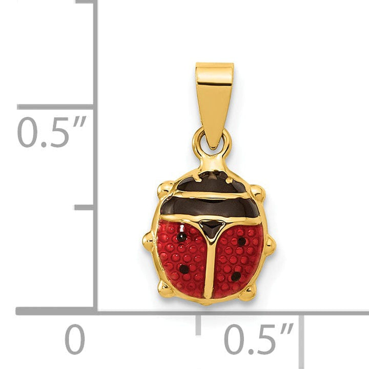 14k Yellow Gold Polished Red-Black Enameled Finish Solid Flat Back Semi Ladybug Charm Pendant