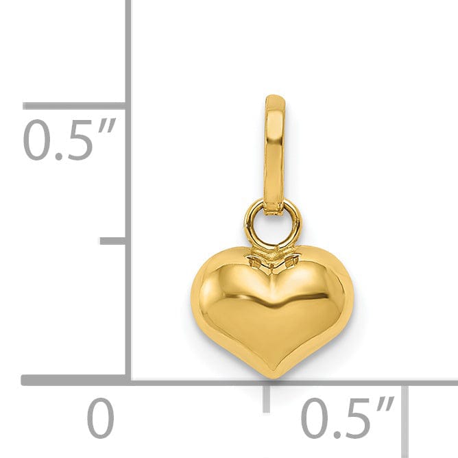 14K Yellow Gold Polished Finish 3 Dimensional Hollow Puffed Heart Pendant Charm