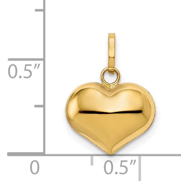 14K Yellow Gold Polished Finish 3-Dimensional Hollow Puffed Heart Pendant Charm