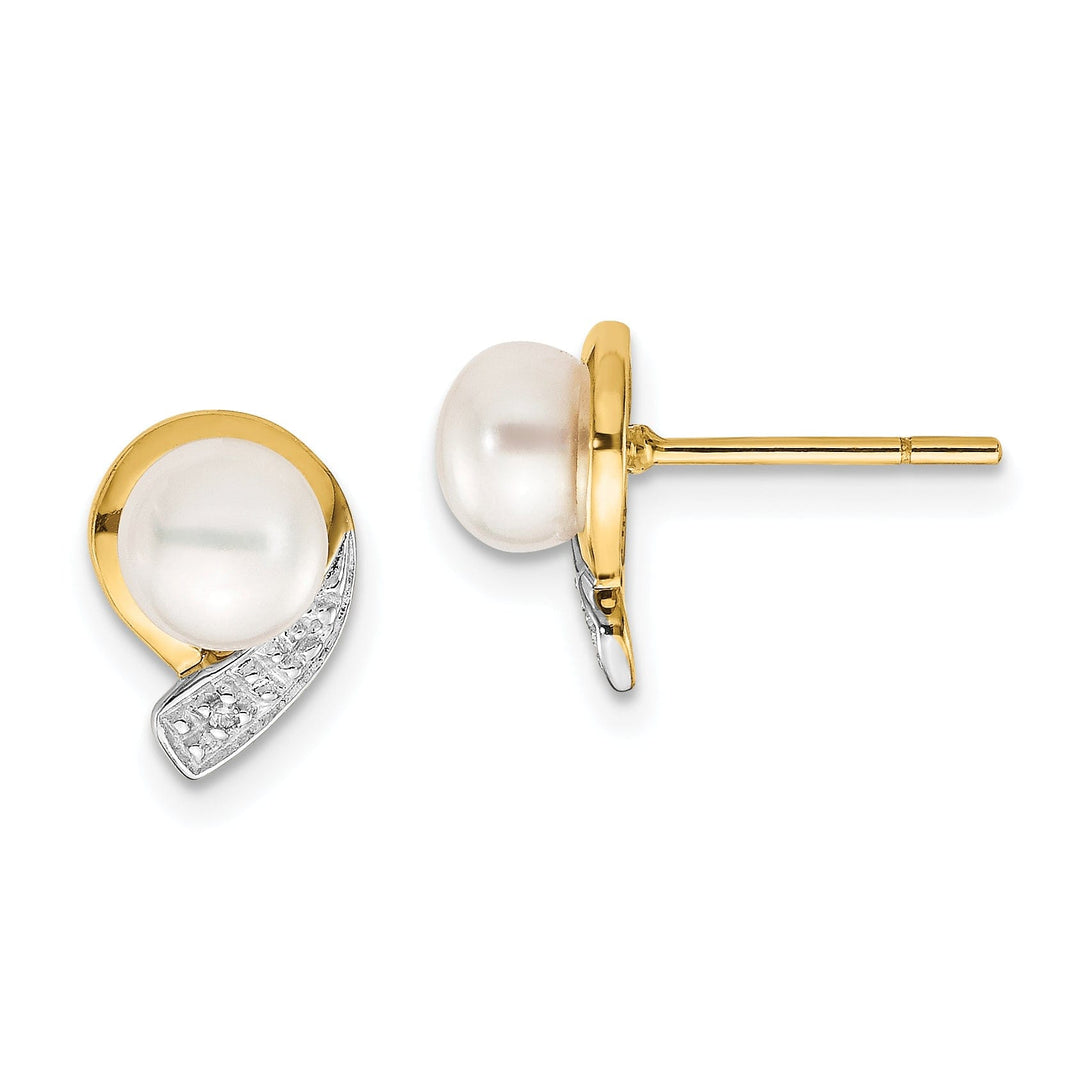 14k Yellow Gold Pearl Diamond Earrings