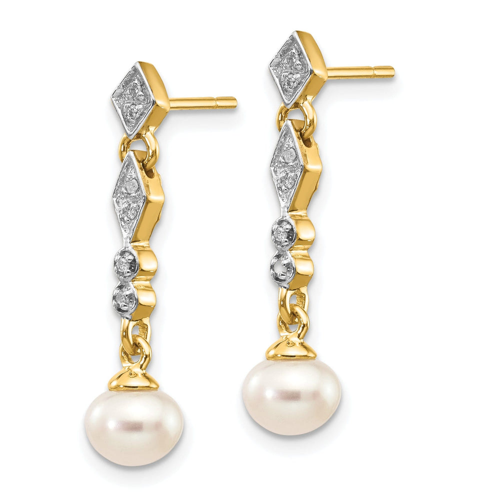14k Yellow Rhodium Pearl Diamond Earrings