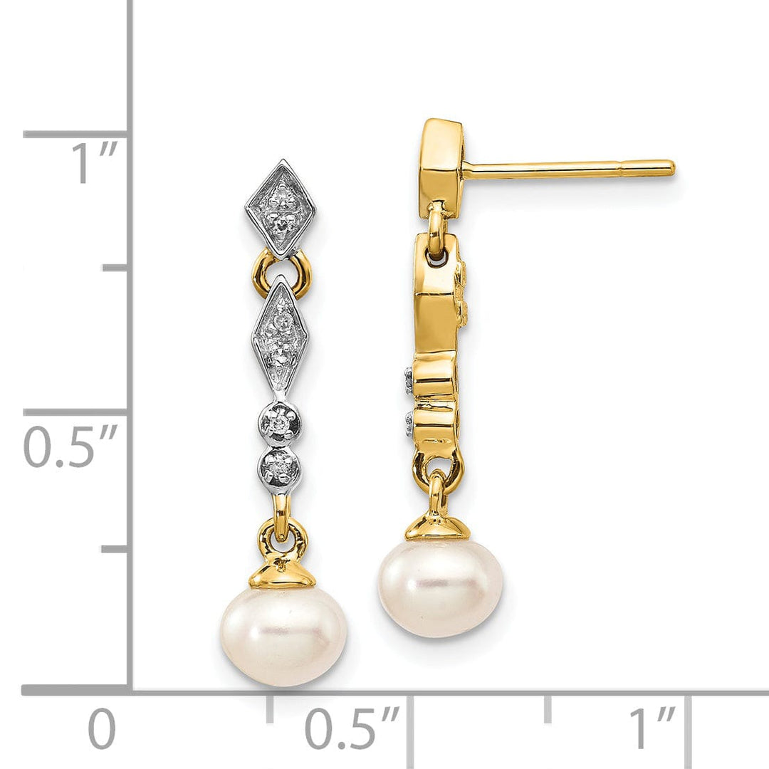 14k Yellow Rhodium Pearl Diamond Earrings
