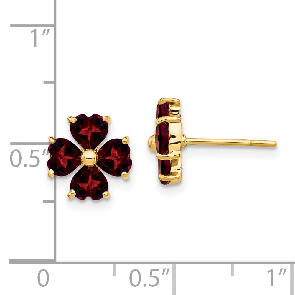 14k Yellow Gold Garnet Flower Post Earrings