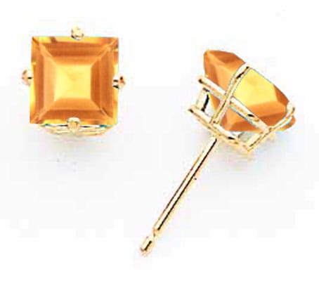 14k Yellow Gold 6MM Princess Cut Citrine Earring