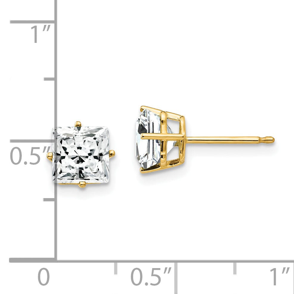 14k Yellow Gold 6MM Princess Cut C.Z Earrings