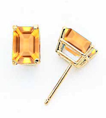 14k Yellow Gold Emerald Cut Citrine Earring