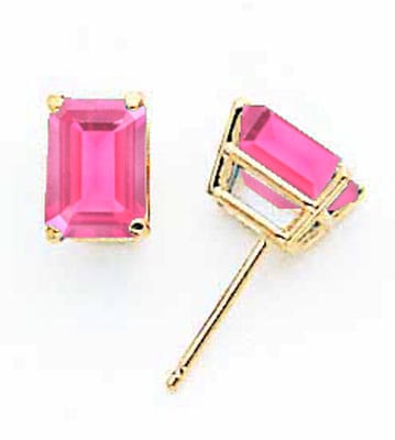 14k Yellow Gold Emerald Cut Pink Tourmaline Earrin