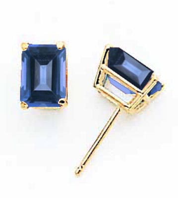 14k Yellow Gold Emerald Cut Sapphire Earring