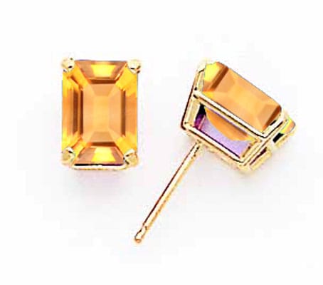 14k Yellow Gold Citrine Diamond Emerald Stud Earri