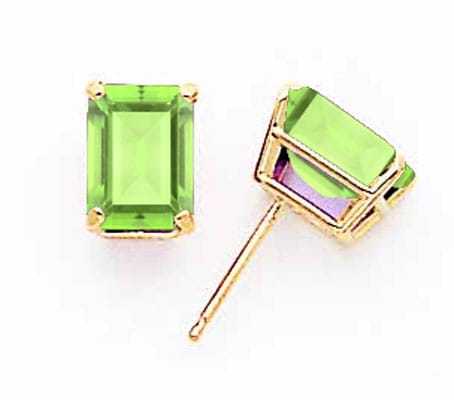 14k Yellow Gold Emerald Cut Peridot Earring