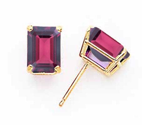 14k Yellow Gold Emerald Cut Rhodalite Garnet Earri