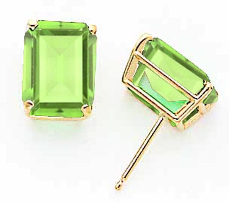 14k Yellow Gold Emerald Cut Peridot Earring