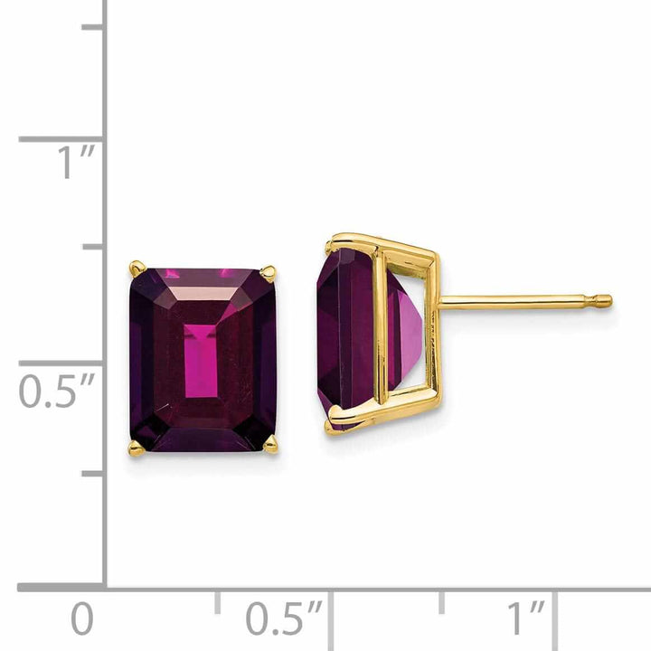 14k Gold Emerald Cut Rhodalite Garnet Earrings