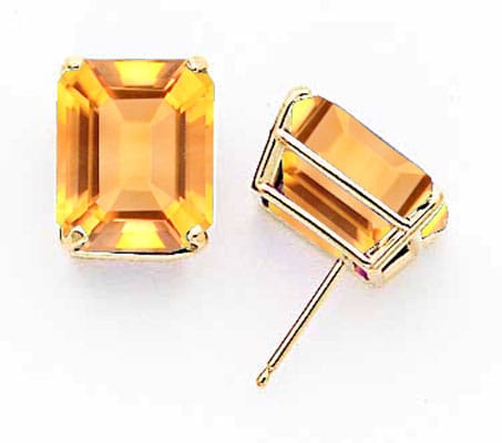 14k Yellow Gold Emerald Cut Citrine Earring