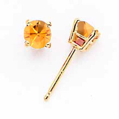 14k Yellow Gold Citrine Diamond Round Stud Earring