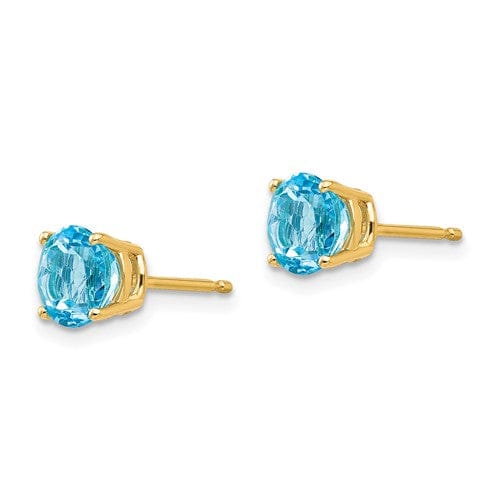 14k Yellow Gold Blue 6mmTopaz Stone Earrings