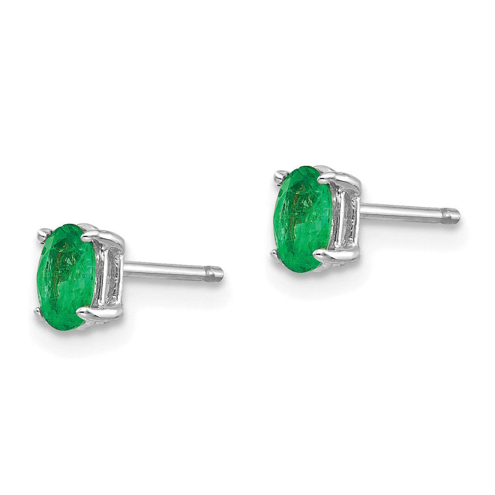 14k White Gold Oval Emerald Earrings