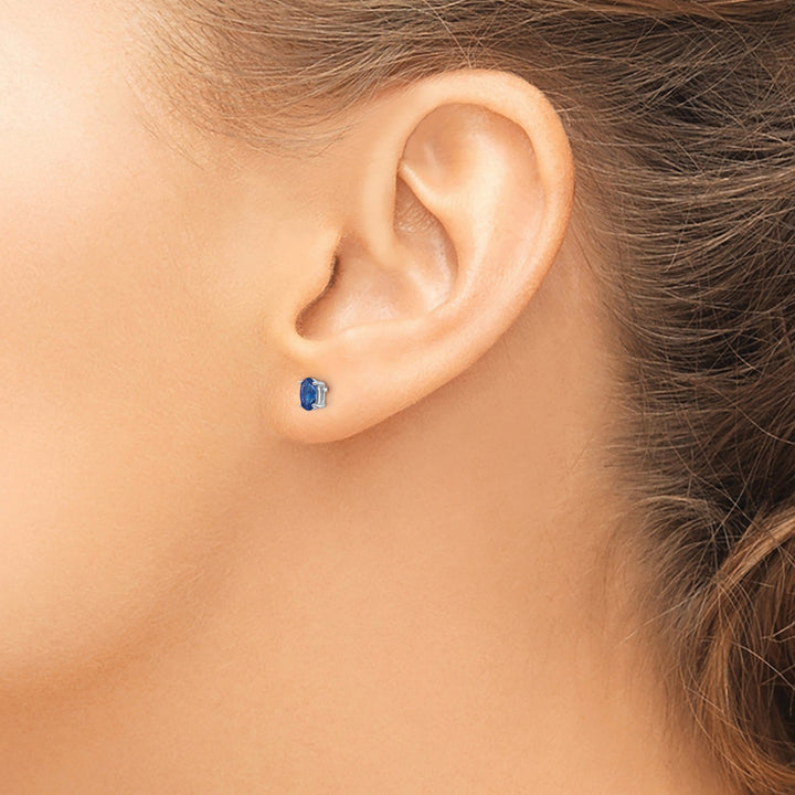 14k White Gold Oval Sapphire Earrings
