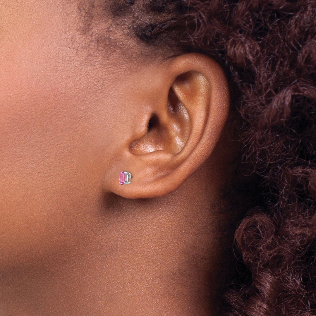 14k White Gold Oval Pink Sapphire Earrings
