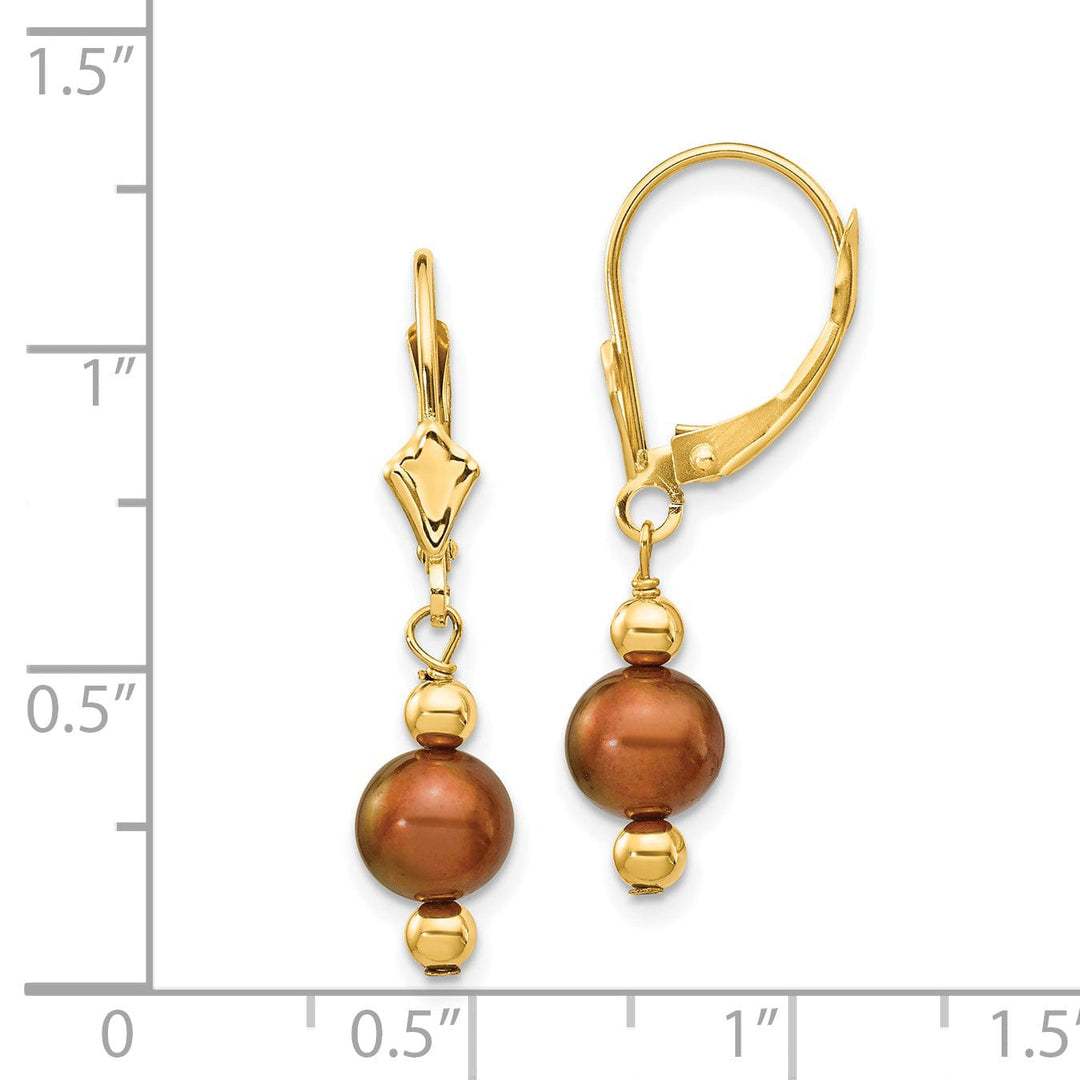 14k Yellow Gold Chocolate Pearl Bead Earrings