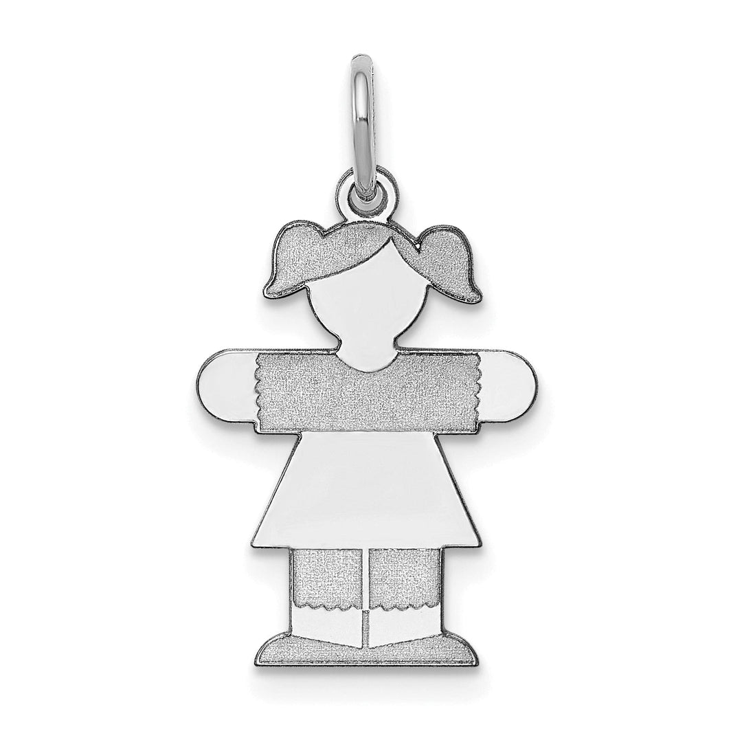 14k White Gold Girl With Pigtails Hugs Charm