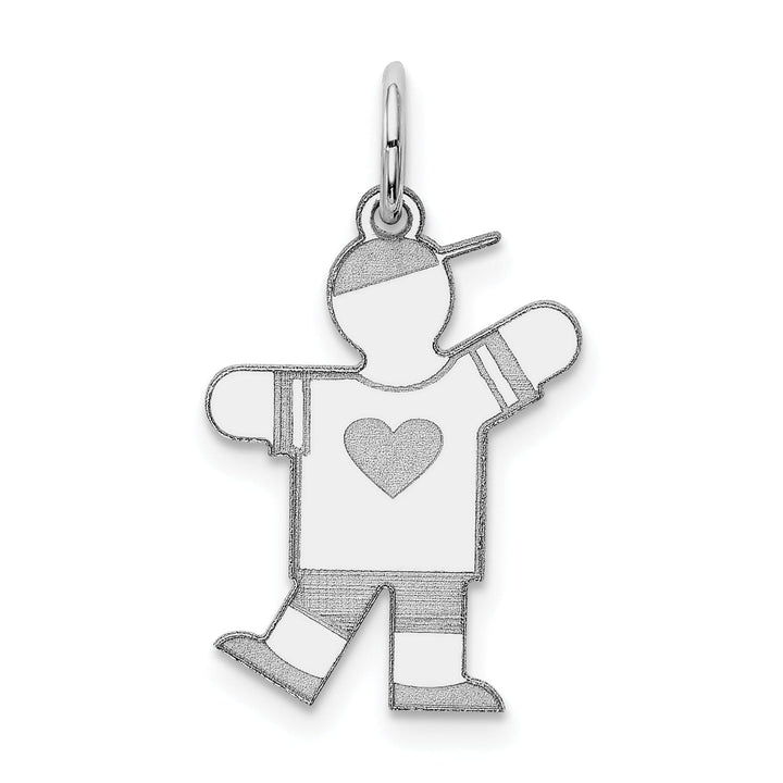 14k White Gold Heart Boy With Hat Kiss Charm