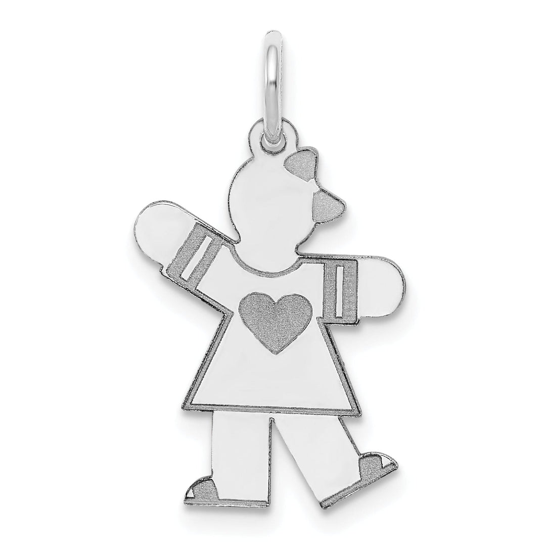 14k White Gold Heart Girl With Bow Kiss Charm