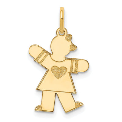 14k Yellow Gold Heart Girl With Bow Kiss Charm
