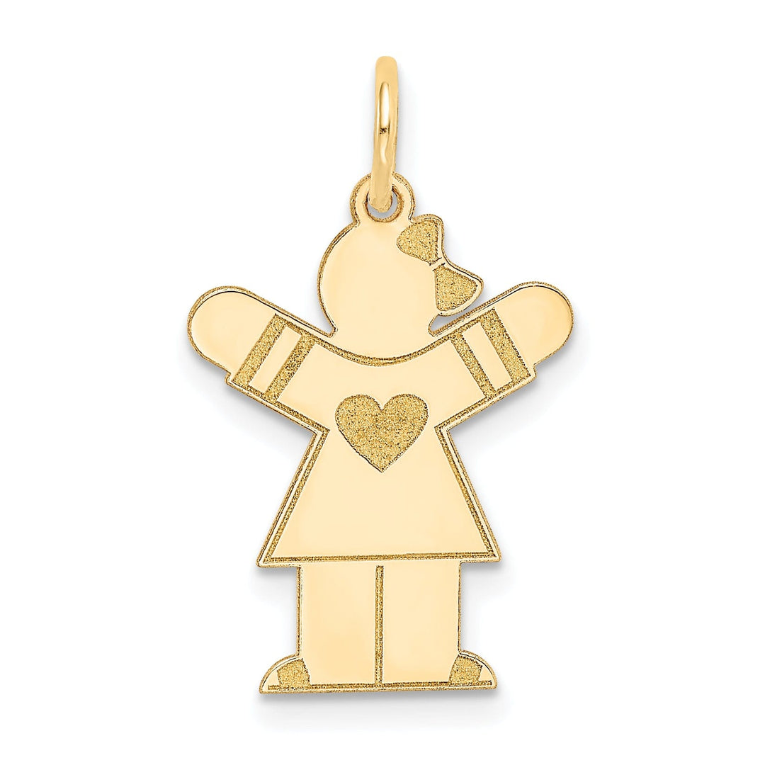 14k Yellow Gold Heart Girl With Bow Love Charm