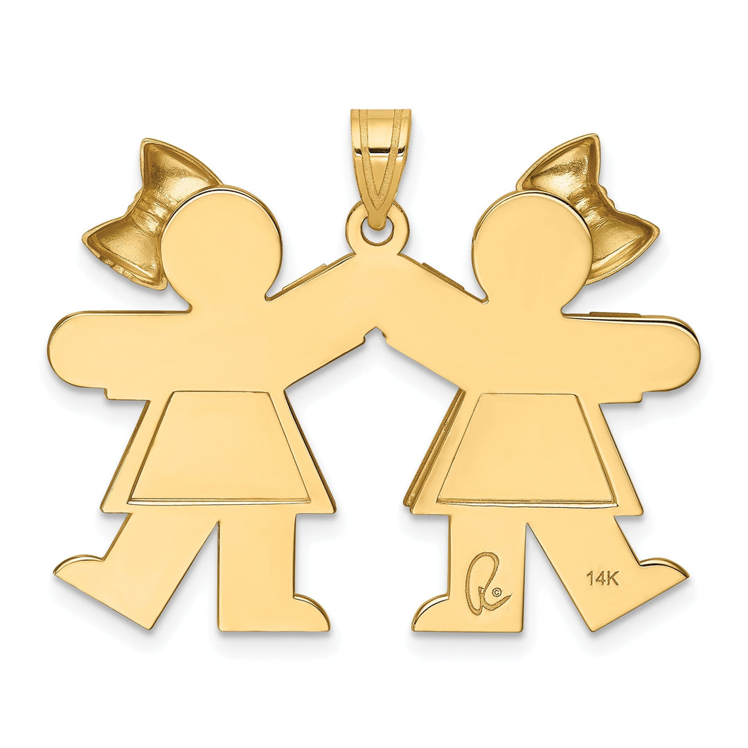 14k Yellow Gold Twin Girls With Bows Kiss Charm