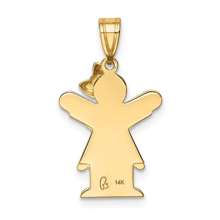 14k Yellow Gold Polished Girl With Bow Love Charm