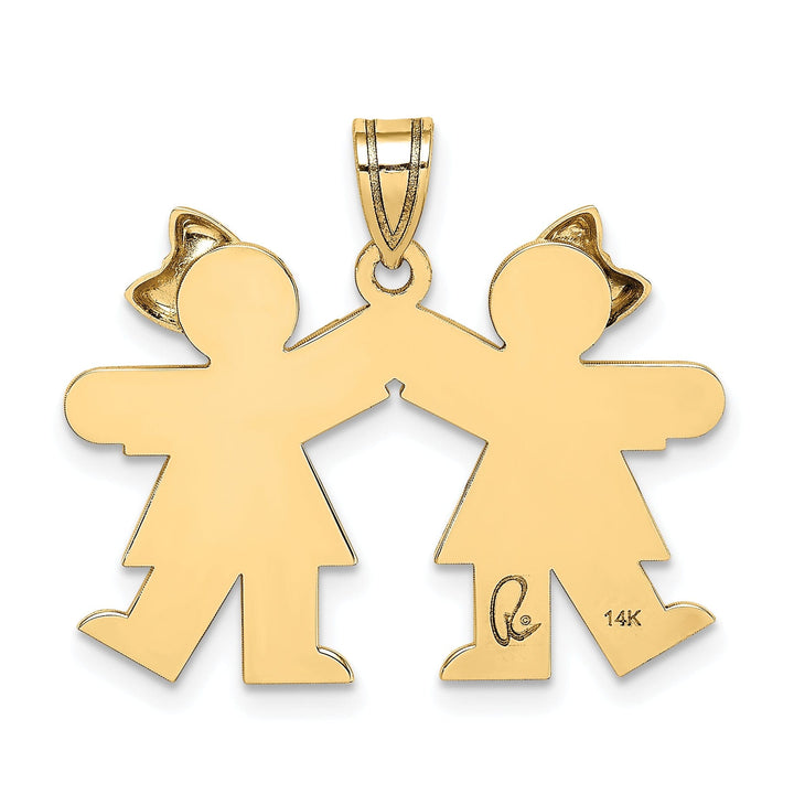 14k Yellow Gold Twin Girls With Bows Kiss Charm
