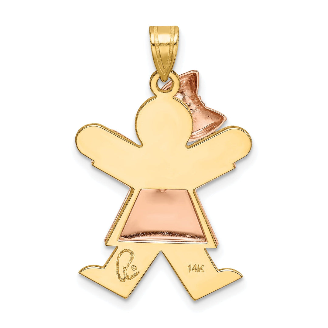 14k Two-tone Puffed Girl With Bow Joy Charm