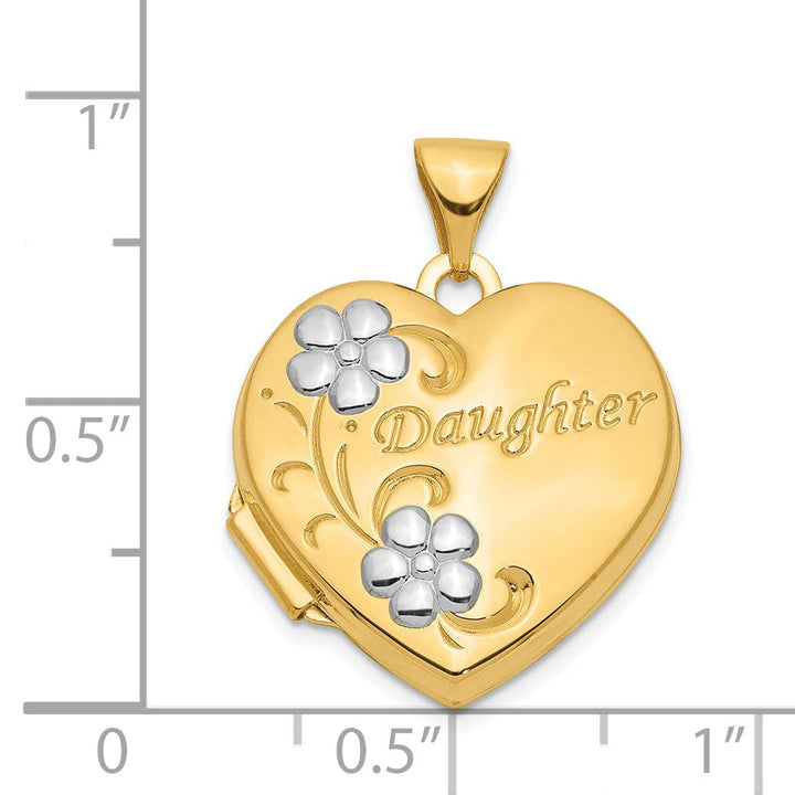 14k Two-tone Gold Daughter Floral Heart Locket