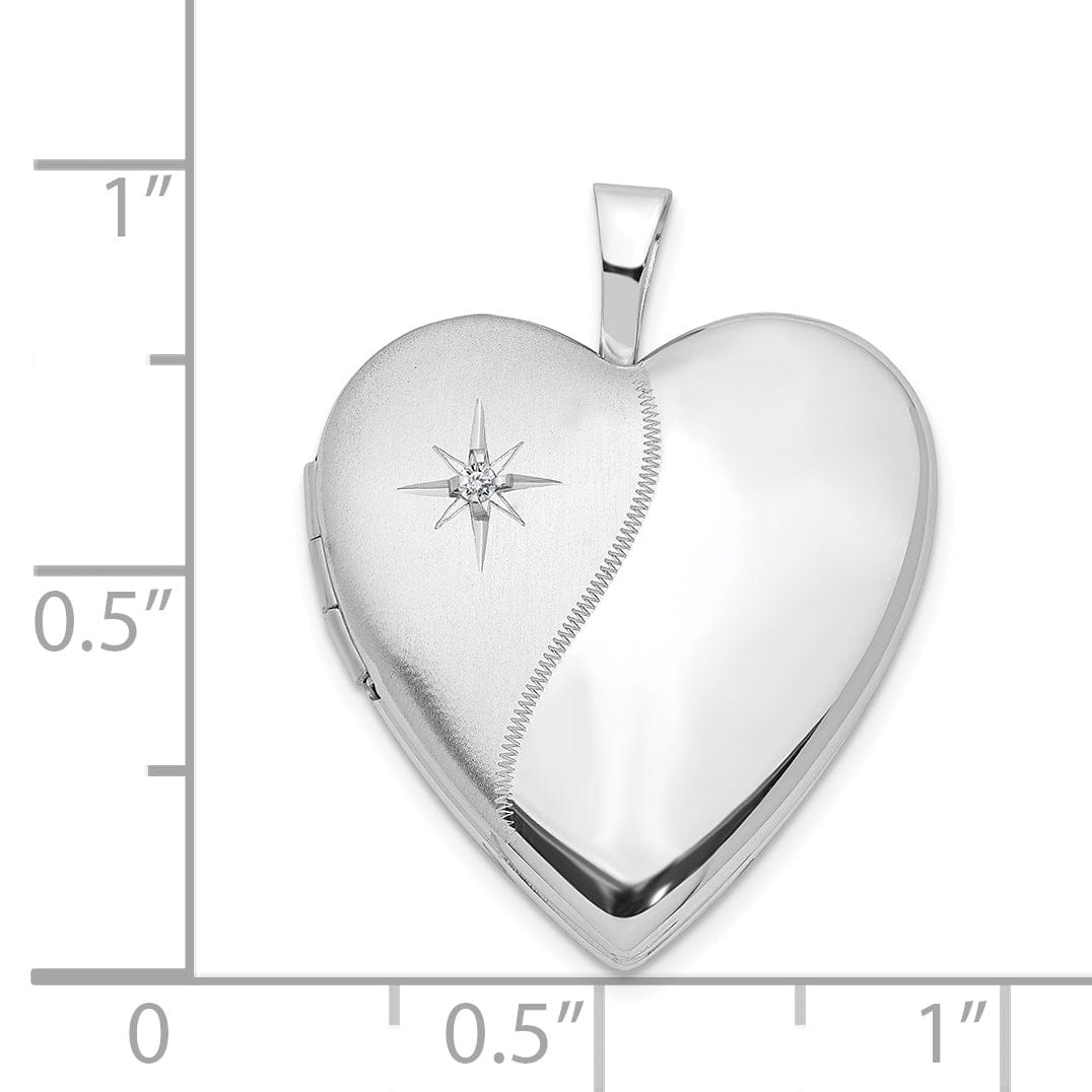 14k White Gold 20MM Satin Diamond Heart Locket