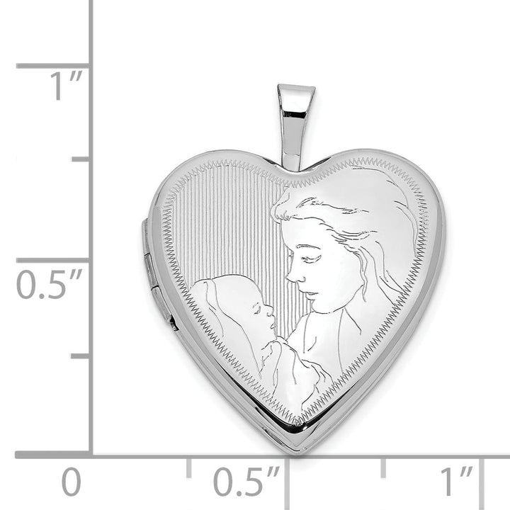 14k White Gold 20MM Mother and Child Heart Locket