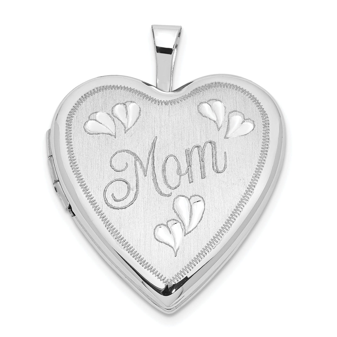 14k White Gold 20MM Mom With Hearts Heart Locket