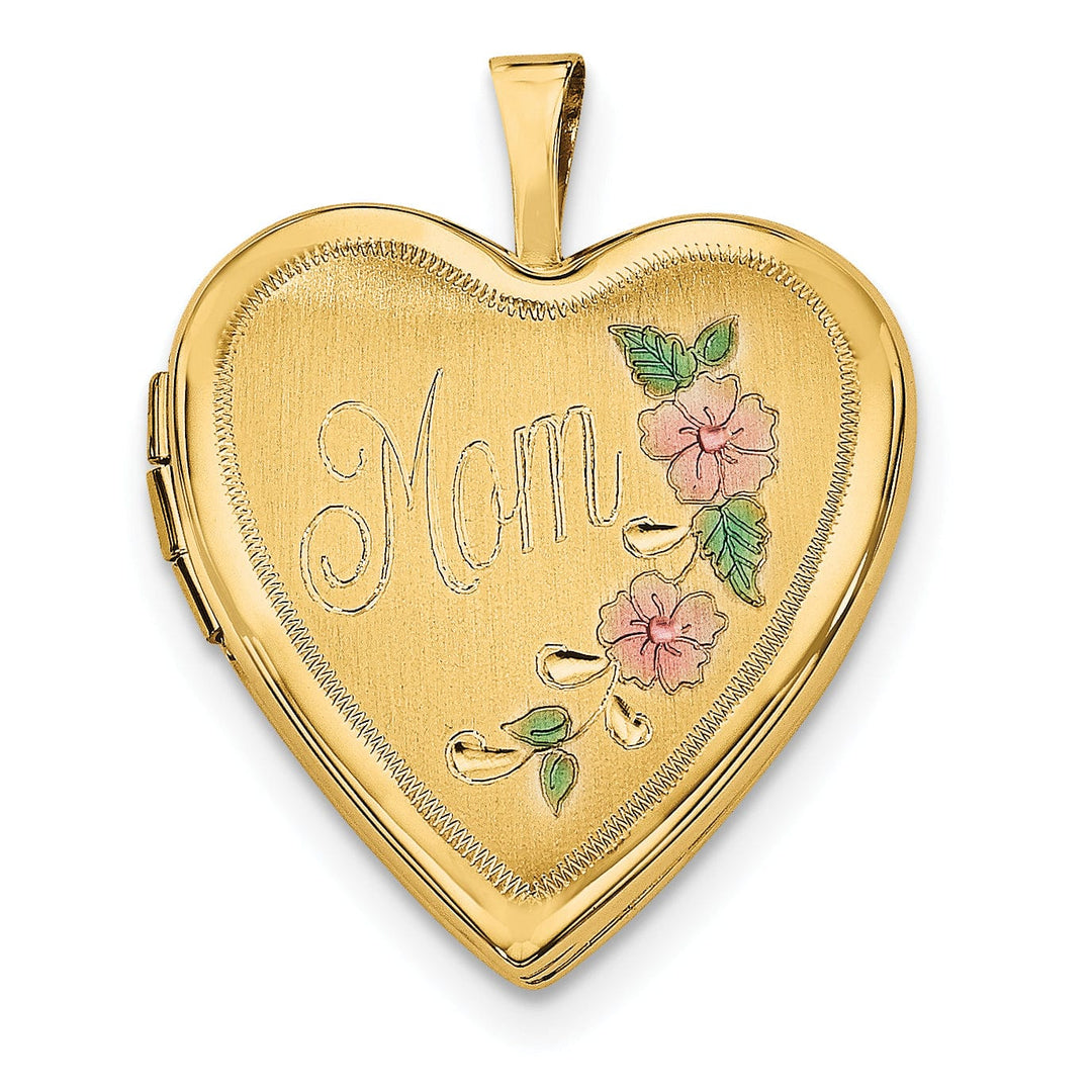 14k Yellow Gold 20MM Flowers Mom Heart Locket