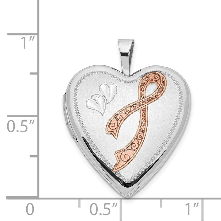 14k White Gold 20MM Breast Cancer Hearts Locket
