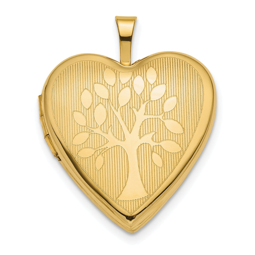 14K Yellow Gold 3-D Solid Tree Heart Locket