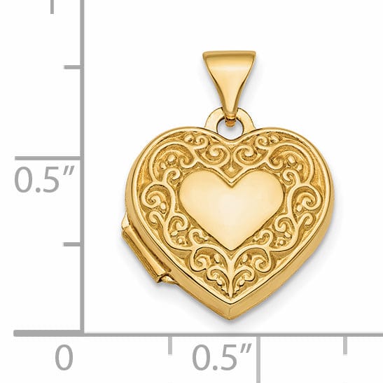 14k Yellow Gold 3-D Fancy Scroll Heart Locket
