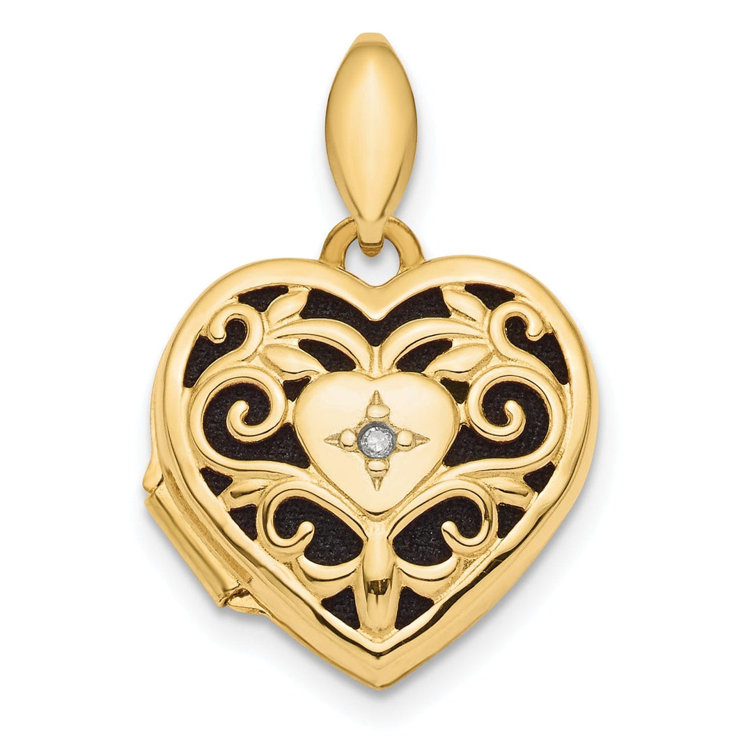 14k Yellow Gold Filigree Diamond Heart Locket
