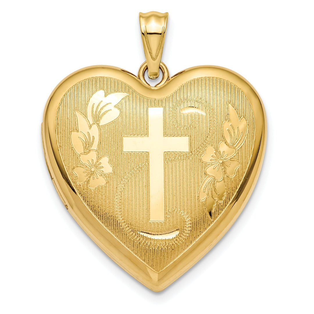 14k Yellow Gold Cross Ash Holder Heart Locket