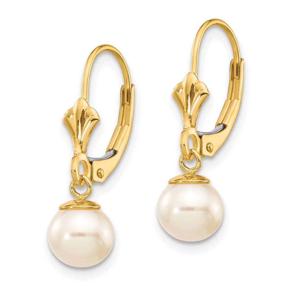 14k Yellow Gold Cultured Pearl Leverback Earrings
