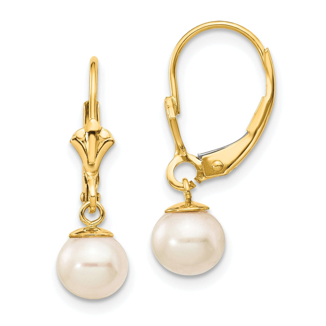 14k Yellow Gold Cultured Pearl Leverback Earrings