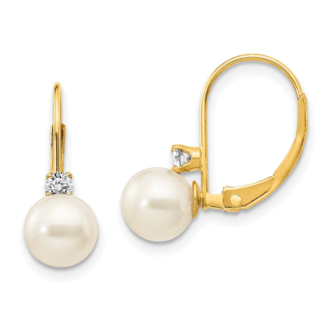 14k Yellow Gold Cultured Pearl Diamond Earrings