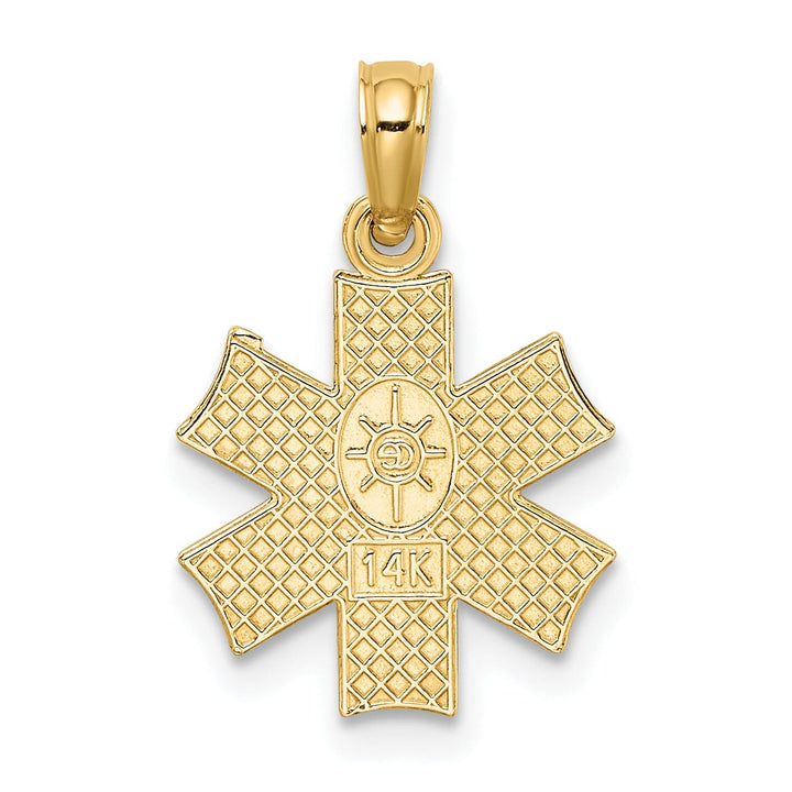 14k Yellow Gold Textured Polished Finish Medical Symbol Design Charm Pendant