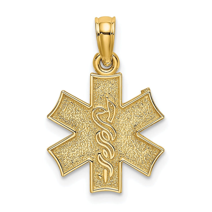 14k Yellow Gold Textured Polished Finish Medical Symbol Design Charm Pendant