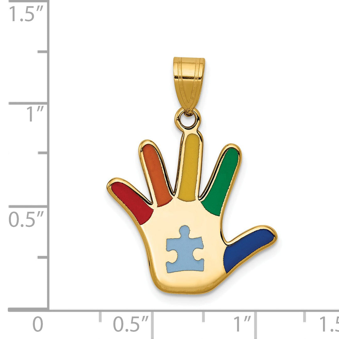 14k Yellow Gold Autism Puzzle Handprint Charm